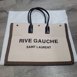 Large Saint Laurent Rive Gauche Raffia Linen Tote Bag